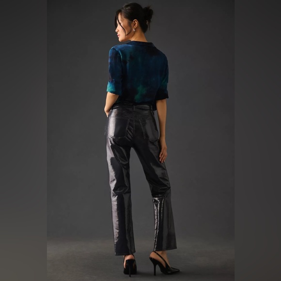 AGOLDE Recycled Leather 90's Pinch Waist Straight Leg Pants in Carbon (32) - Picture 5 of 14